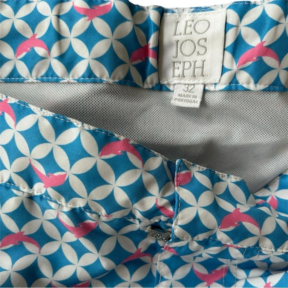 Leo Joseph Tailored Geometric Print Swim Shorts light blue pink Size 32